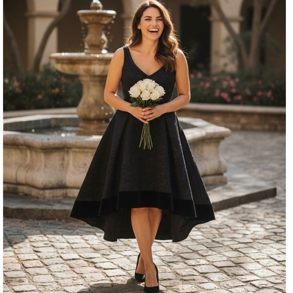 WHBM Fit & Flare Dress‎ Black Textured Sleeveless Party Cocktail Evening Size 6